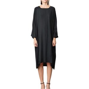 Black Crane Dome Dress Black Oversized Raw Edge Lagenlook OS